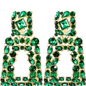 EUC Green rhinestone statement earrings